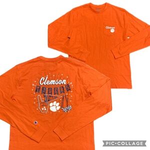 Champion Clemson Tigers Long Sleeve Pocket Tee Graphic Back Orange Size M